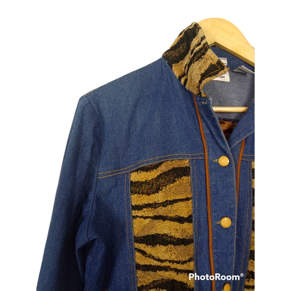 Y2K Erin London Stretch Denim Zebra Jacket Small Wild Animal Print Jean Bratz - Picture 2 of 8